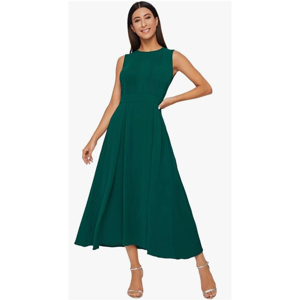 Milumia Women's Elegant Sleeveless Flare Green Midi Dress, Size M